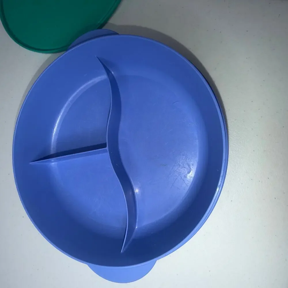 Tupperware Crystal Wave Divided Plate Dish w/ Vented Lid 3284C 2651C Blue 10